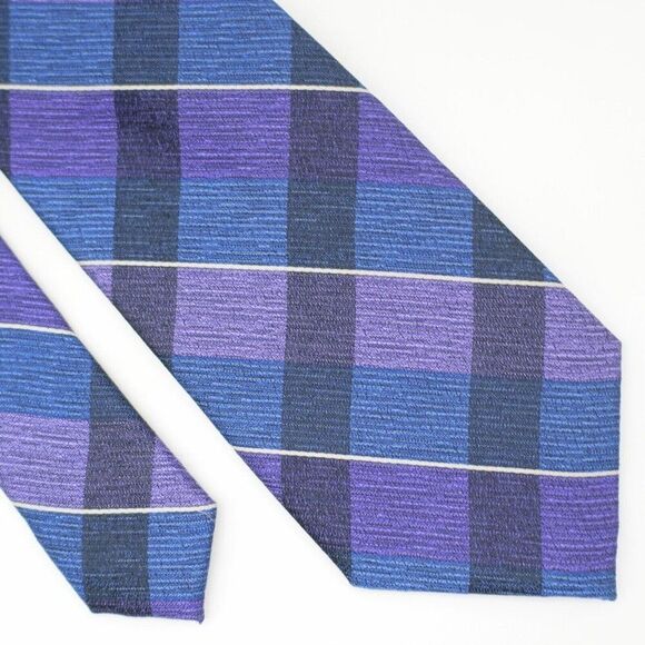 Pronto Uomo Blue Purple‎ Plaid Woven Skinny Silk Tie - Picture 1 of 6